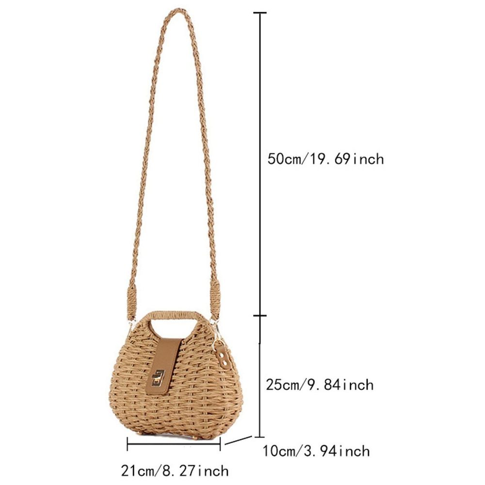 Handmade Straw Woven Bag Beach Clutch Purses Vacation Shell Shoulder :> - Picture 7 of 7